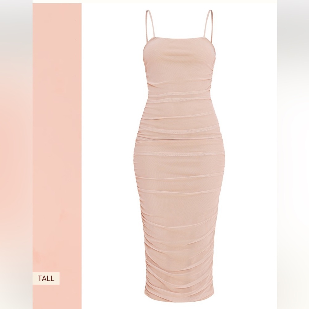 PrettyLittleThing Nude Strappy Mesh Ruched
Midaxi Dress size 2 - Picture 8 of 8